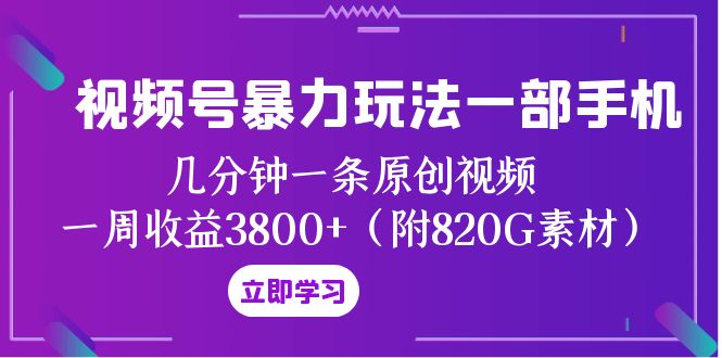 (8017期)视频号暴力玩法一部手机 几分钟一条原创视频 一周收益3800+(附820G素材)