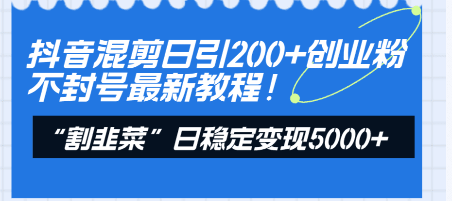 (8349期)抖音混剪日引200+创业粉不封号最新教程!“割韭菜”日稳定变现5000+!