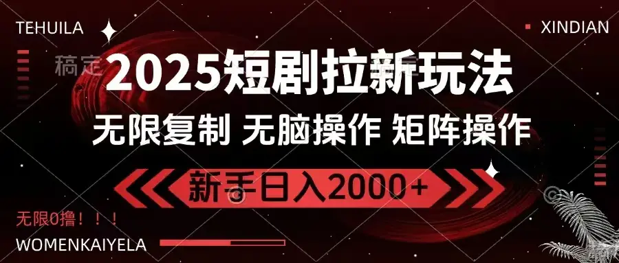 2025短剧拉新玩法,无需注册登录,无限0撸,无脑批量操作日入2000+