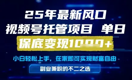 25年最新风口,视频号托管项目,单日保底变现1k+,手把手教学【揭秘】