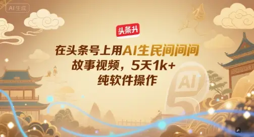 在头条号上用AI生民间故事视频,5天1k+,纯软件操作