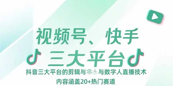 视频号、快手、抖音三大平台的剪辑与数字人直播技术,内容涵盖20+热门赛道