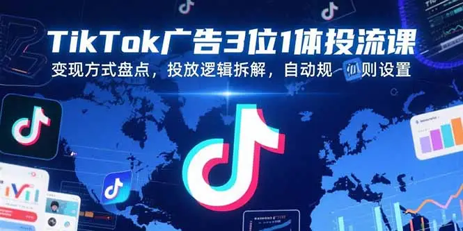 TikTok广告3位1体投流课,变现方式盘点,投放逻辑拆解,自动规则设置