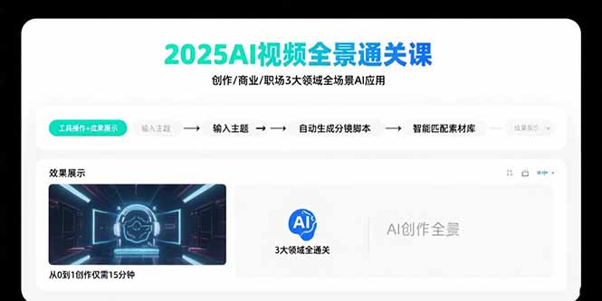 2025AI视频全景通关课:涵盖创作/商业/职场3大领域 掌握AI全场景应用