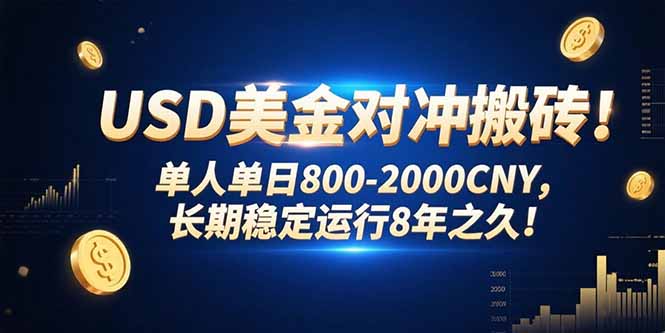 USD美金对冲搬砖!单人单日800-2000CNY,长期稳定运行8年之久!