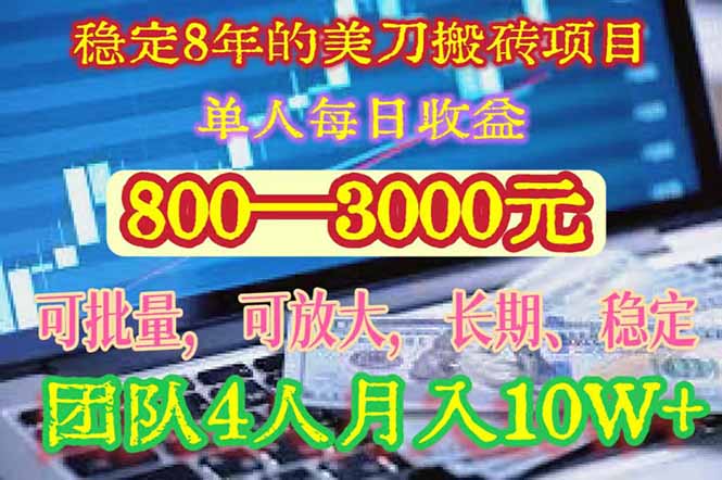 稳定8年的美刀搬砖项目,单人每日收益800—3000.团队4人月入10W+.可线下