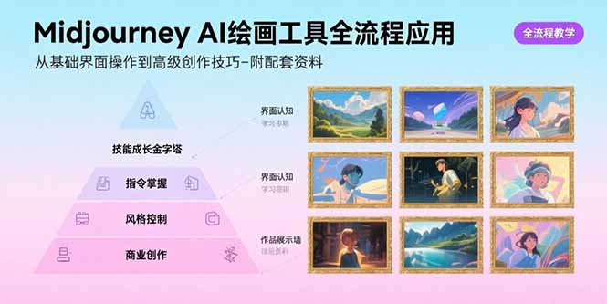 Midjourney AI绘画工具全流程应用,从基础界面操作到高级创作-附配套资料
