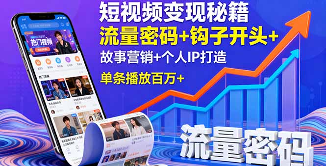 短视频变现秘籍,流量密码+钩子开头+故事营销+个人IP打造,单条播放百万+