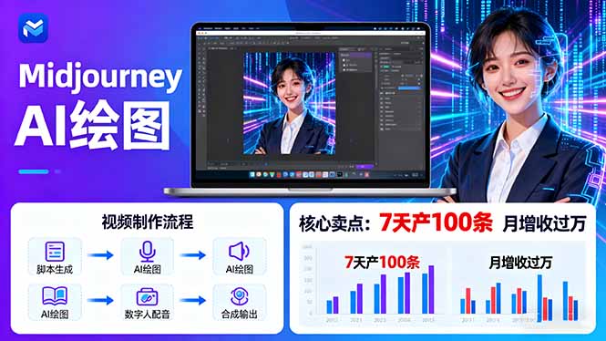 AI绘图照片开口说话视频制作:Midjourney+数字人,7天产100条月增收过万
