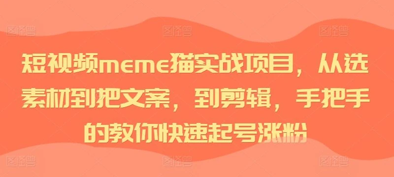 【精】短视频meme猫实战项目,从选素材到把文案,到剪辑,手把手的教你快速起号涨粉-创业猫 【精】短视频meme猫实战项目,从选素材到把文案,到剪辑,手把手的教你快速起号涨粉