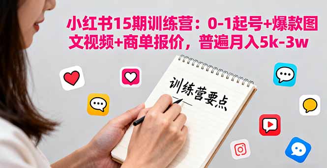 小红书15期训练营:0-1起号+爆款图文视频+商单报价,普遍月入5k-3w