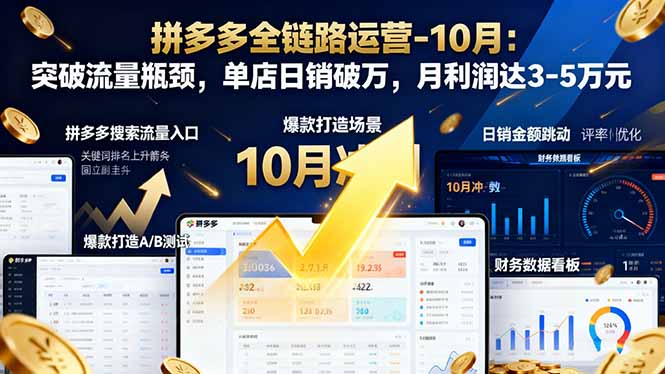 拼多多全链路运营-10月:突破流量瓶颈,单店日销破万,月利润达3-5万元