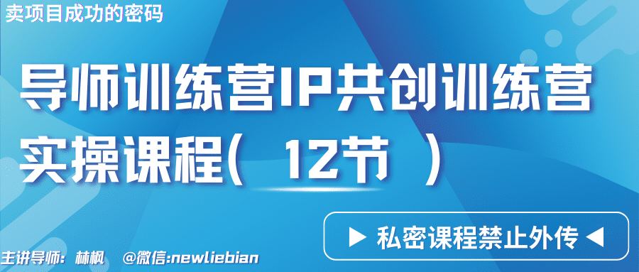 导师训练营3.0IP共创训练营私密实操课程（12节）-卖项目的密码成功秘诀