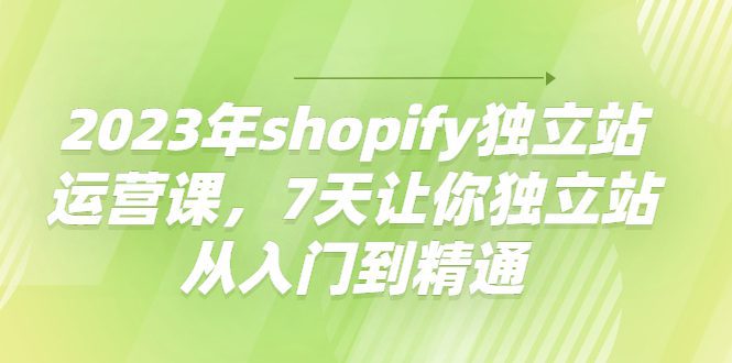 （4230期）2023年shopify独立站运营课，7天让你独立站从入门到精通