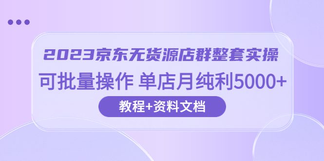 （6223期）2023京东-无货源店群整套实操 可批量操作 单店月纯利5000+63节课+资料文档