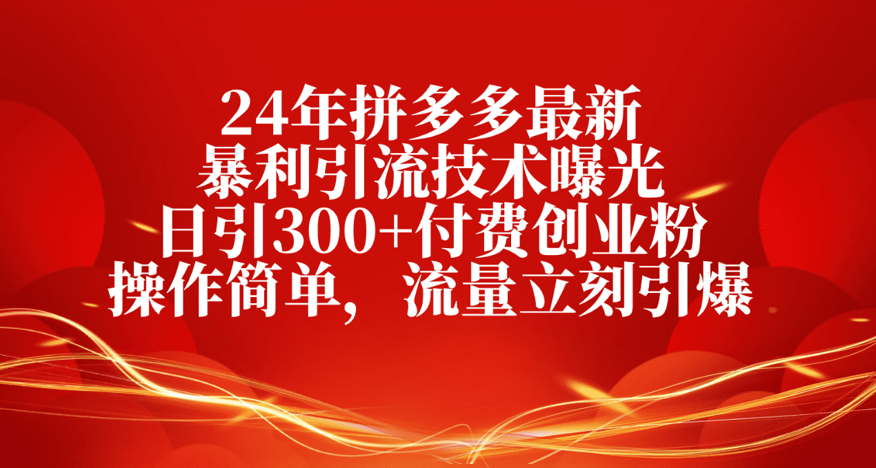 （10559期）24年拼多多最新暴利引流技术曝光，日引300+付费创业粉，操作简单，流量…