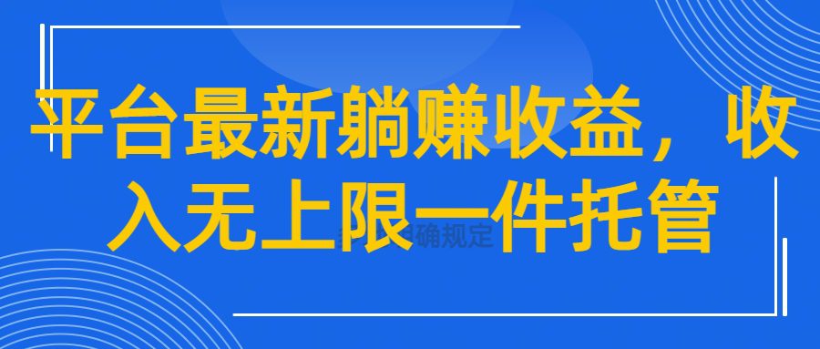 11平台最新躺赚收益，收入无上限一件托管
