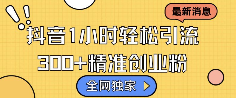全网独家抖音引流，轻松日引300+精准创业粉