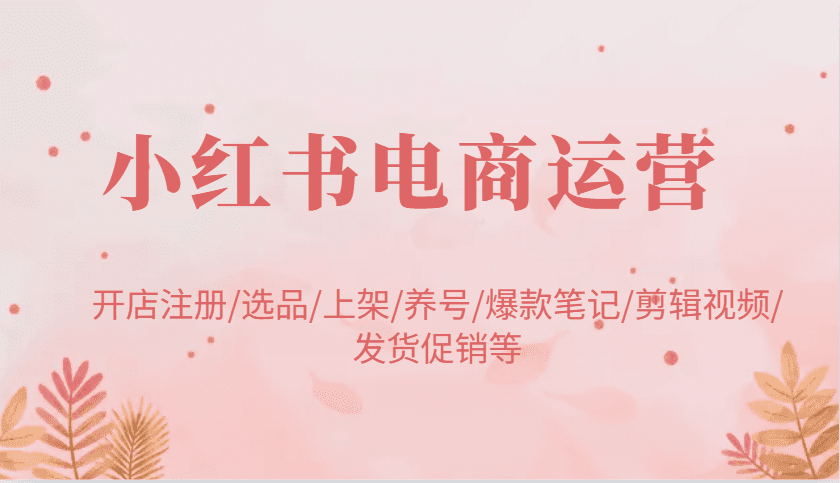 小红书电商运营：开店注册/选品/上架/养号/爆款笔记/剪辑视频/发货促销等