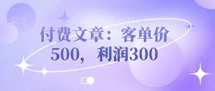 付费文章：客单价500，利润300