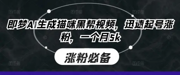 即梦AI生成猫咪黑帮视频，迅速起号涨粉，一个月5k