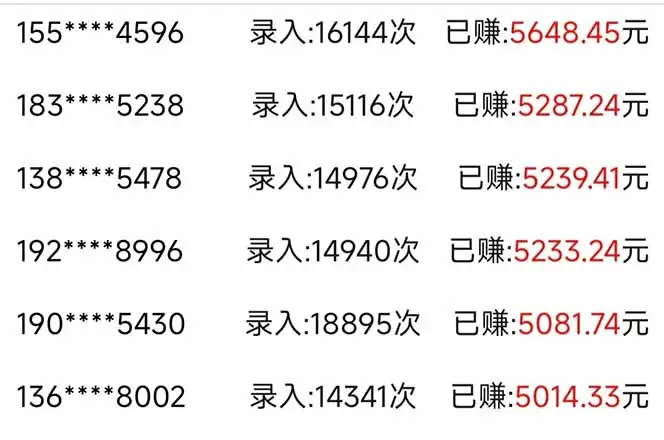 信息录入，几秒一单，只需一部手机，小白轻松上手，日入500＋