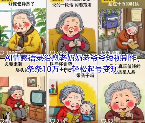 AI情感语录治愈老奶奶老爷爷短视制作，条条10万+，轻松起号变现
