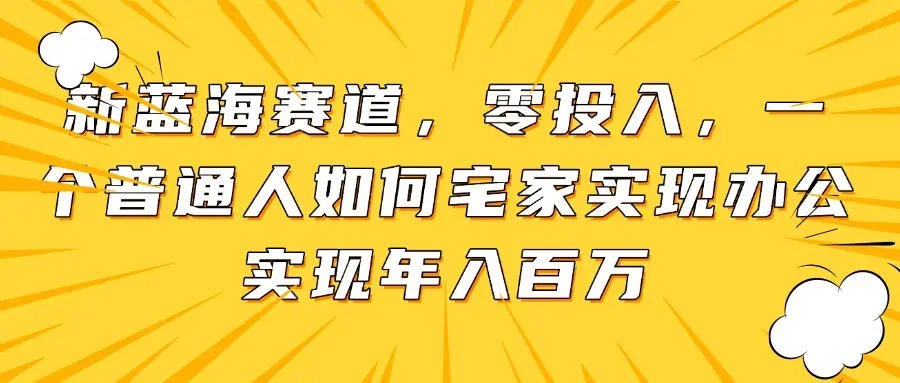 新蓝海赛道，零投入，一个普通人如何宅家办公实现年入百万