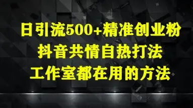 日引流500+精准创业粉，抖音共情自热打法，工作室都在用的方法