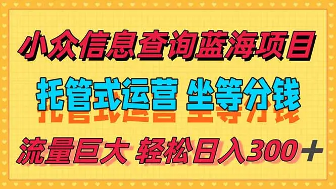 稳定日入300＋，小众信息查询蓝海项目，全程懒人式托管，解放你的时间