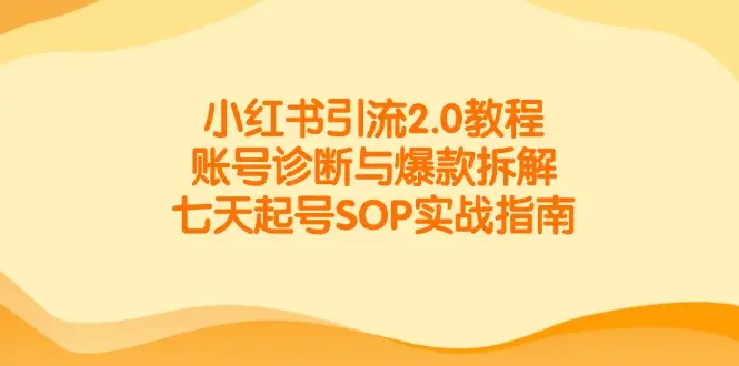 小红书引流2.0教程，账号诊断与爆款拆解，七天起号SOP实战指南
