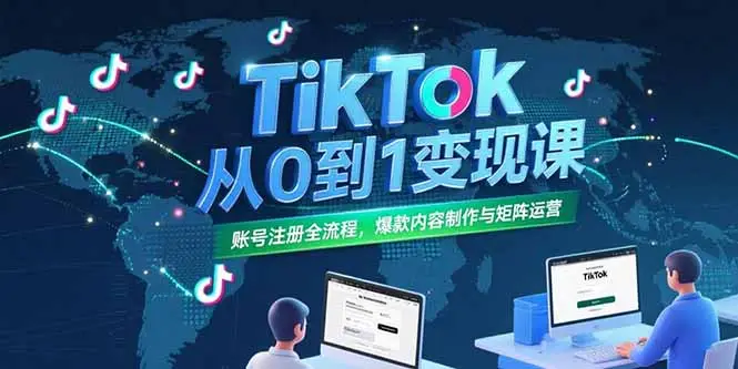 TikTok从0到1变现课，账号注册全流程，爆款内容制作与矩阵运营
