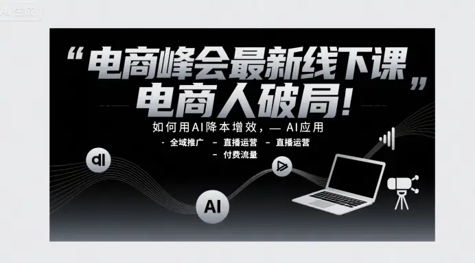 电商峰会最新线下课，电商人破局，如何用AI降本增效，AI应用-全域推广-直播运营-付费流量