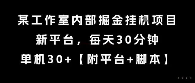 某工作室内部掘金挂G项目，新平台，每天30分钟，单机30+【揭秘】