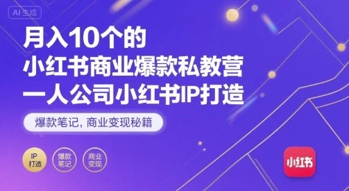 【精】月入10个的小红书商业爆款私教营，一人公司小红书IP打造，爆款笔记，商业变现秘籍