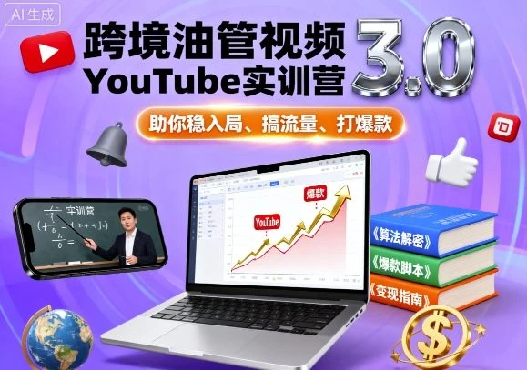 【精】跨境油管视频YouTube实训营3.0，助你稳入局、搞流量、打爆款