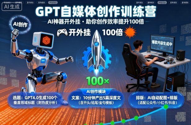 【精】GPT自媒体创作训练营：AI神器开外挂，助你创作效率提升100倍
