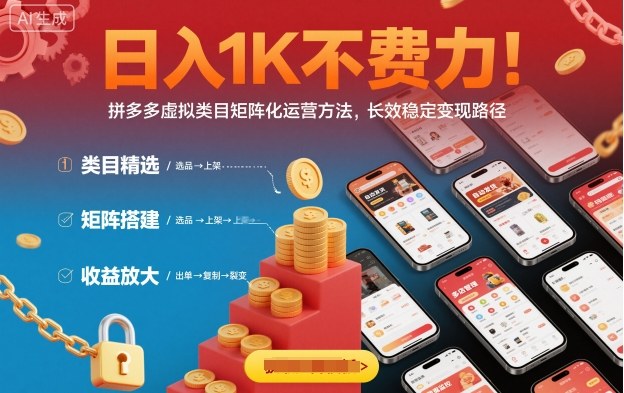 日入1K不费力！拼多多虚拟类目矩阵化运营方法，长效稳定变现路径