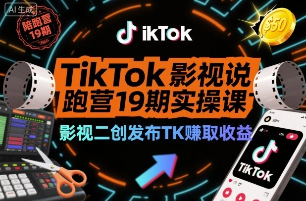 【精】TikTok影视解说陪跑营19期实操课，影视二创发布TK賺取收益，万播收益50美金