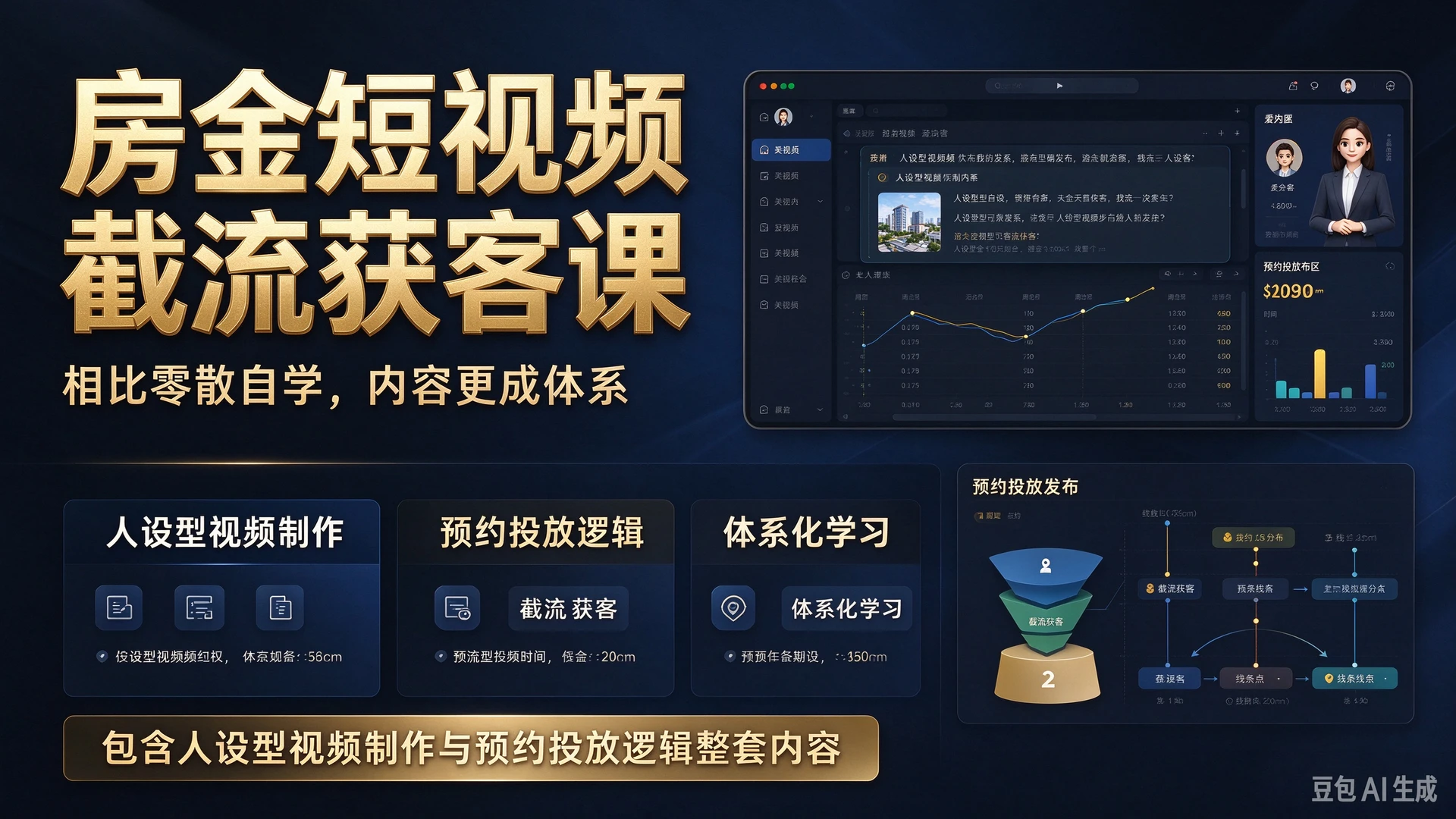 【精】房金短视频截流获客相比零散自学内容更成体系，包含人设型视频制作与预约投放逻辑整套内容