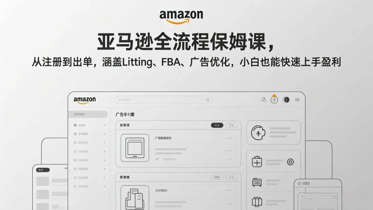 （17293期）亚马逊全流程保姆课，从注册到出单，涵盖Listing、FBA、广告优化，小白也能快速上手盈利
