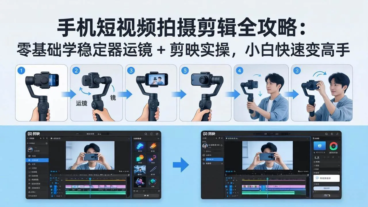 (18003期)手机短视频拍摄剪辑全攻略:零基础学稳定器运镜 + 剪映实操,小白快速变高手