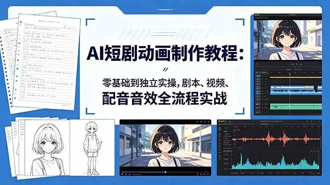 （18351期）AI短剧动画制作教程：零基础到独立实操，剧本、视频、配音音效全流程实战