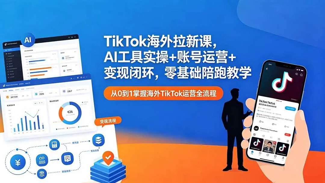 （18522期）TikTok海外拉新课，AI工具实操+账号运营+变现闭环，零基础陪跑教学