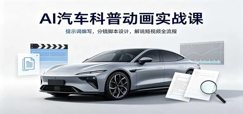 AI汽车科普动画实战课:提示词编写,分镜脚本设计,解说短视频全流程