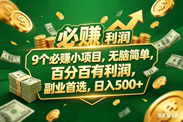 （18123期）9个必赚小项目，百分百赚米，无脑简单，副业首选，日入399+