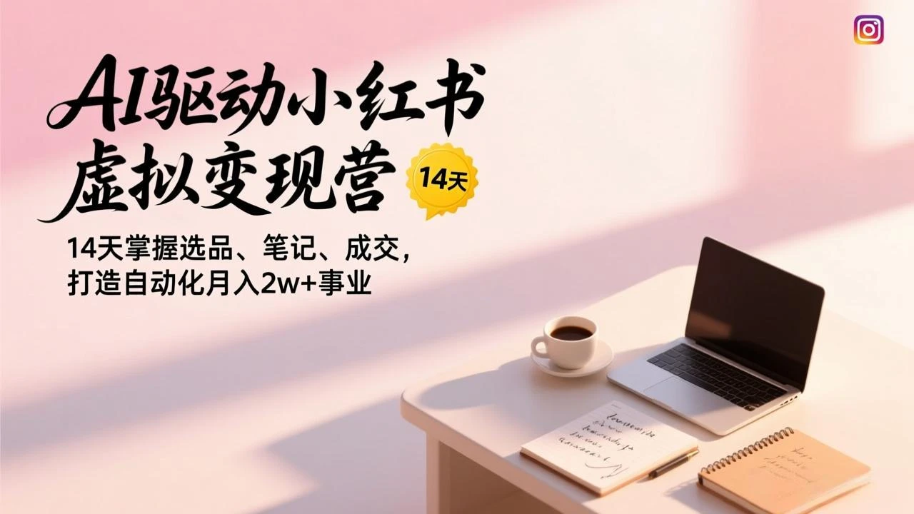 【精】AI驱动小红书虚拟变现营，14天掌握选品、笔记、成交，打造自动化月入2w+事业