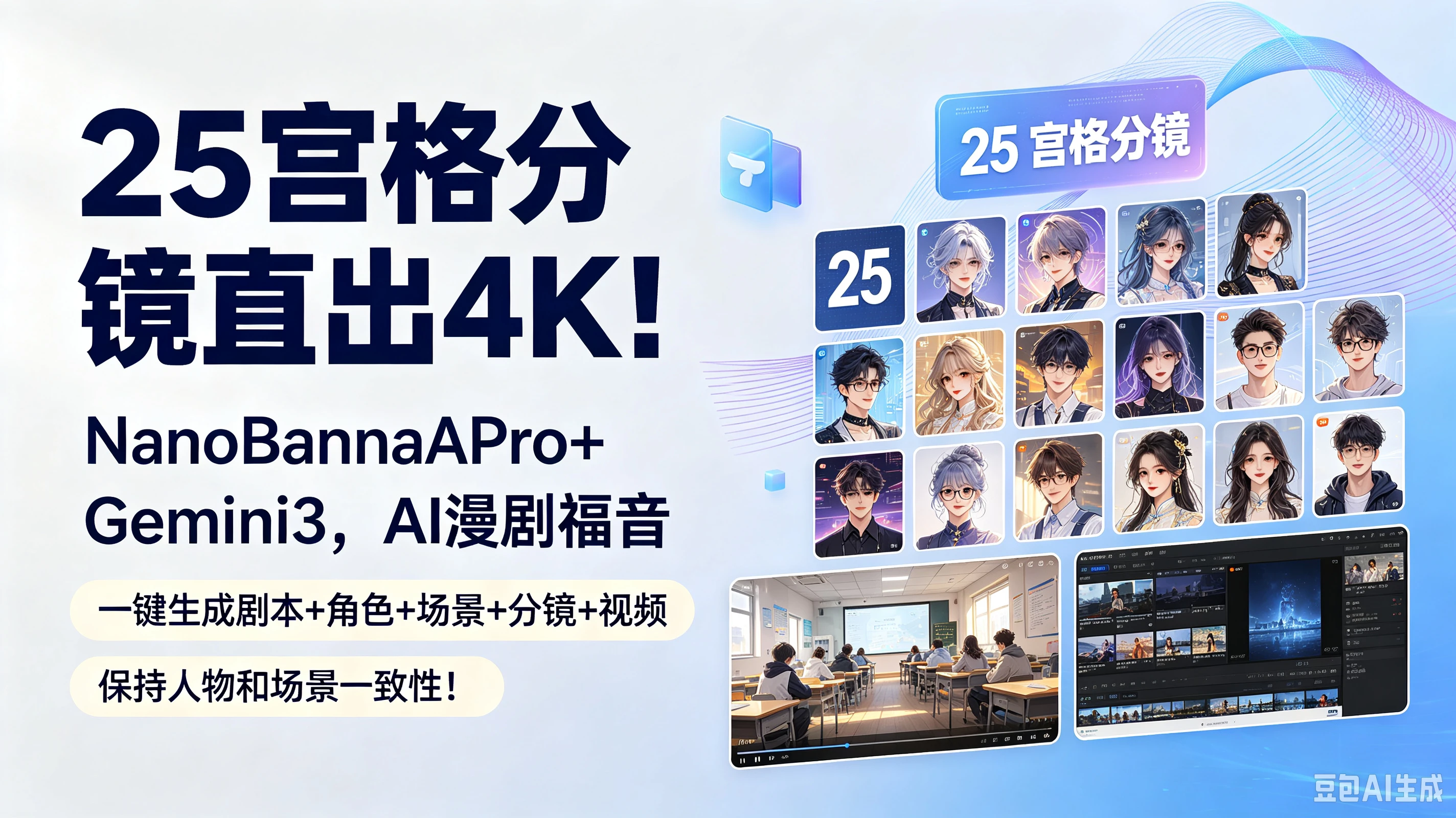 【精】25宫格分镜直出4K！NanoBananaPro+Gemini3，AI漫剧福音（一键生成剧本+角色+场景+分镜+视频）保持人物和场景一致性！