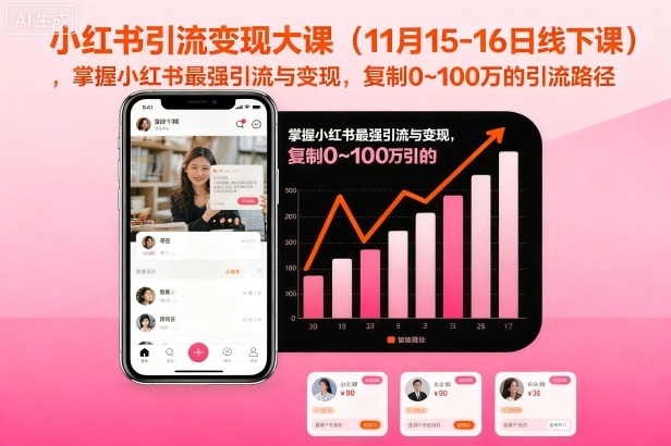 小红书引流变现大课(11月15-16日线下课),掌握小红书最强引流与变现,复制0~100万的引流路径 小红书引流变现大课(11月15-16日线下课),掌握小红书最强引流与变现,复制0~100万的引流路径