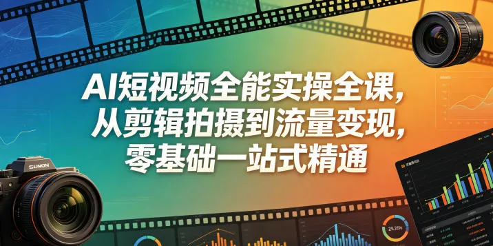AI短视频全能实操全课，从剪辑拍摄到流量变现，零基础一站式精通